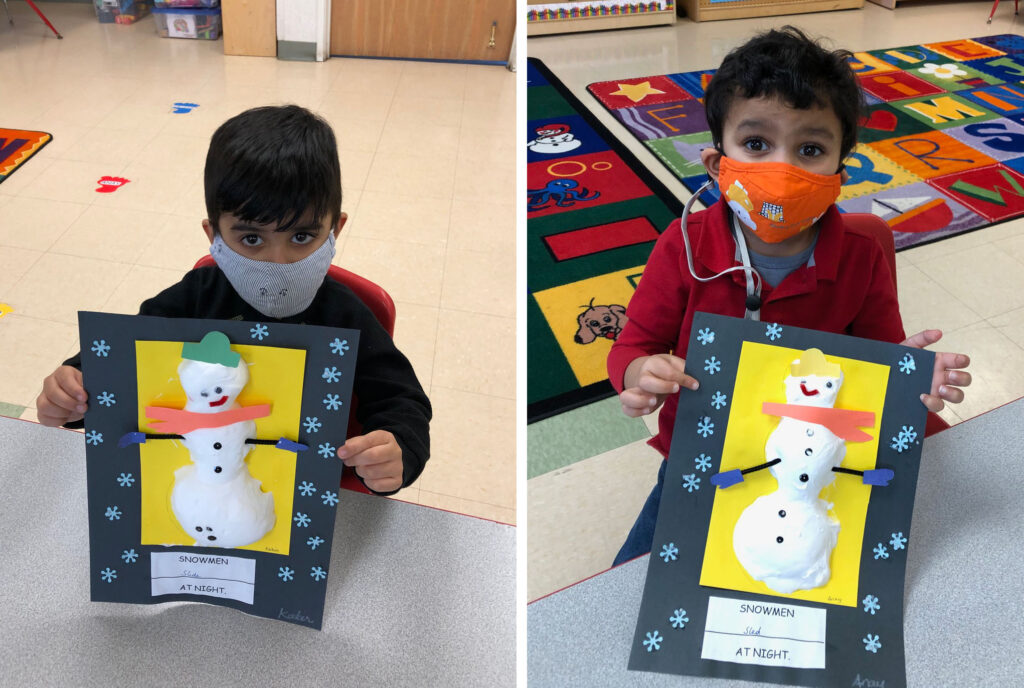 Preschool Snowmen at Night