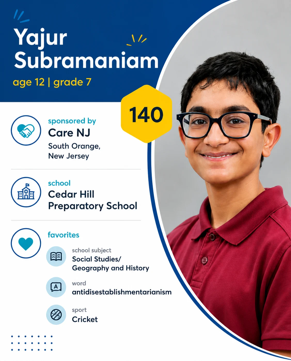 Cedar Hill Prep Student Spotlighted in Scripps National Spelling Bee's "Meet the Spellers" Feature